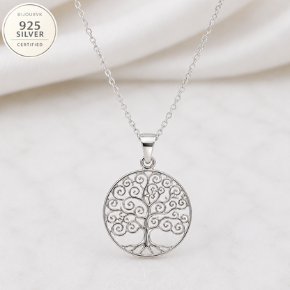 Pendentif Arbre de Vie Filigrané Rond en Argent Massif 925/1000