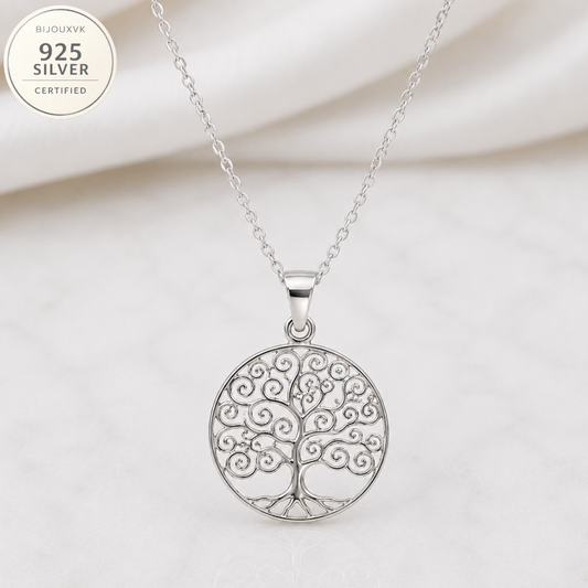 Pendentif Arbre de Vie Filigrané Rond en Argent Massif 925/1000