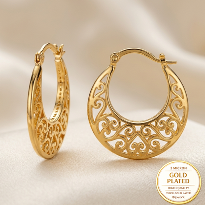 Créoles Savoyardes Ajourées en Plaqué Or Européen – Boucles d'Oreilles Filigranées