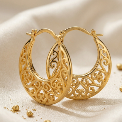 Créoles Savoyardes Ajourées en Plaqué Or Européen – Boucles d'Oreilles Filigranées