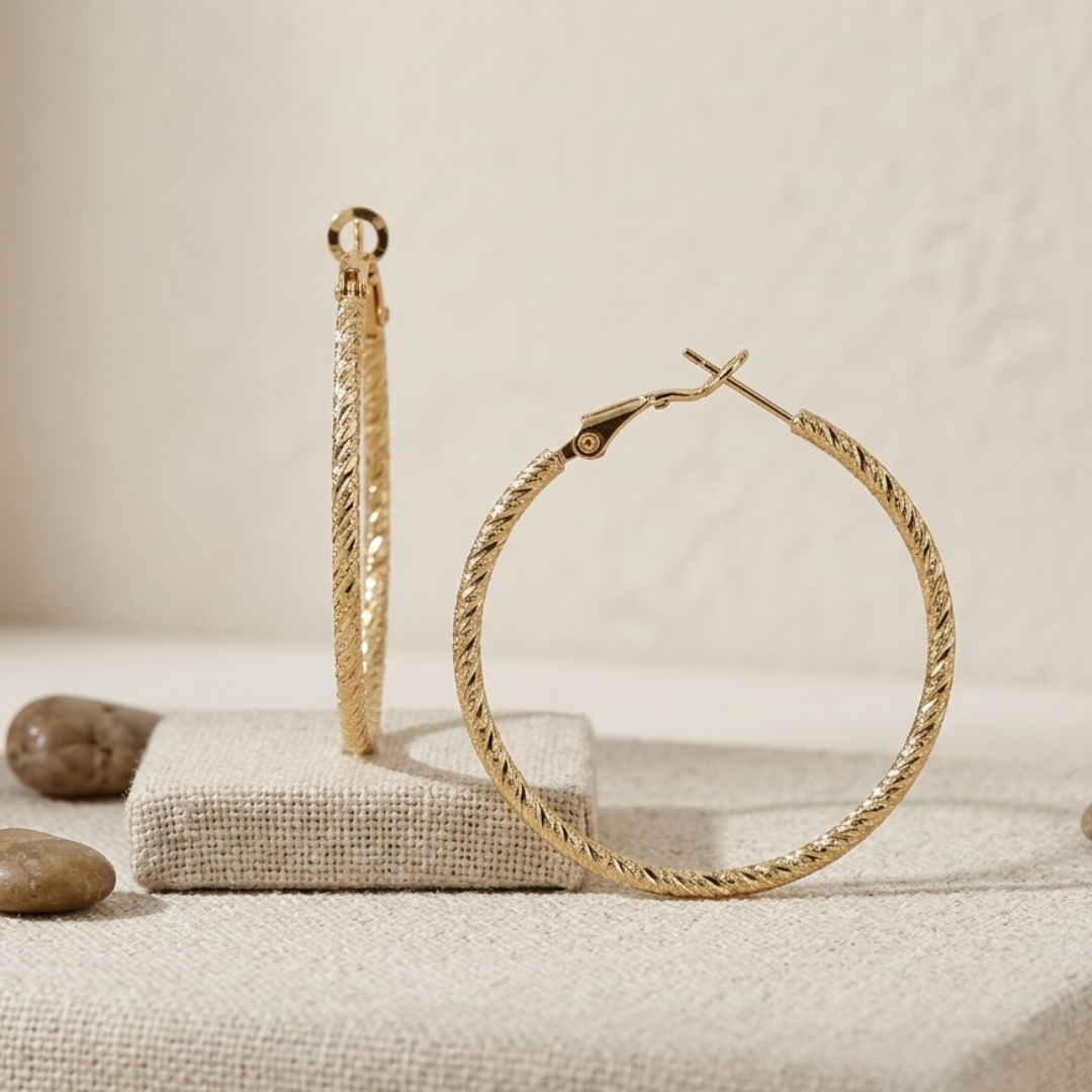 Créoles ciselées en Plaqué Or Européen – Boucles d'oreilles créoles fil 2 mm