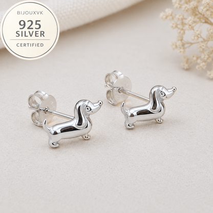 Boucles d'oreilles teckel en argent massif 925/1000 – Chien miniature