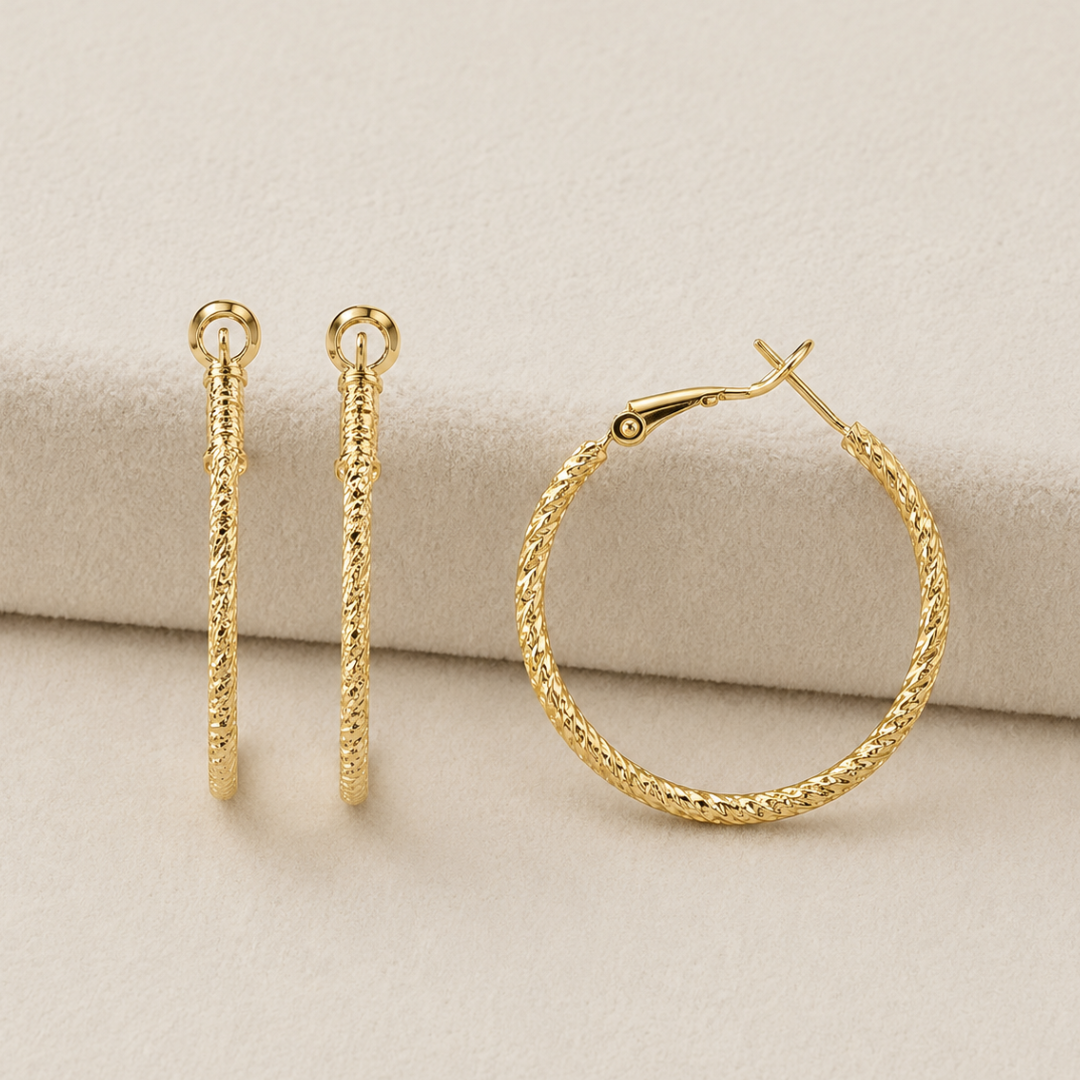 Créoles ciselées en Plaqué Or Européen – Boucles d'oreilles créoles fil 2 mm