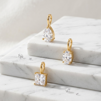 Pendentif Solitaire Oxyde de Zirconium en Plaqué Or Européen – Carrée, Ovale ou Poire