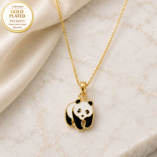 Pendentif Panda Émaillé en Plaqué Or Européen