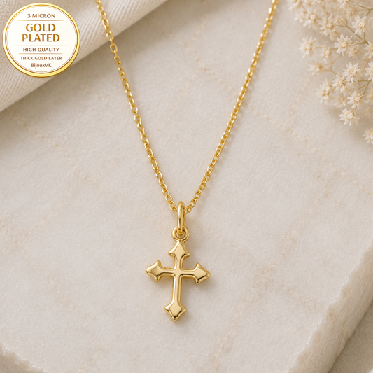 Pendentif Croix Veritas Lisse en Plaqué Or Européen – Croix Religieuse