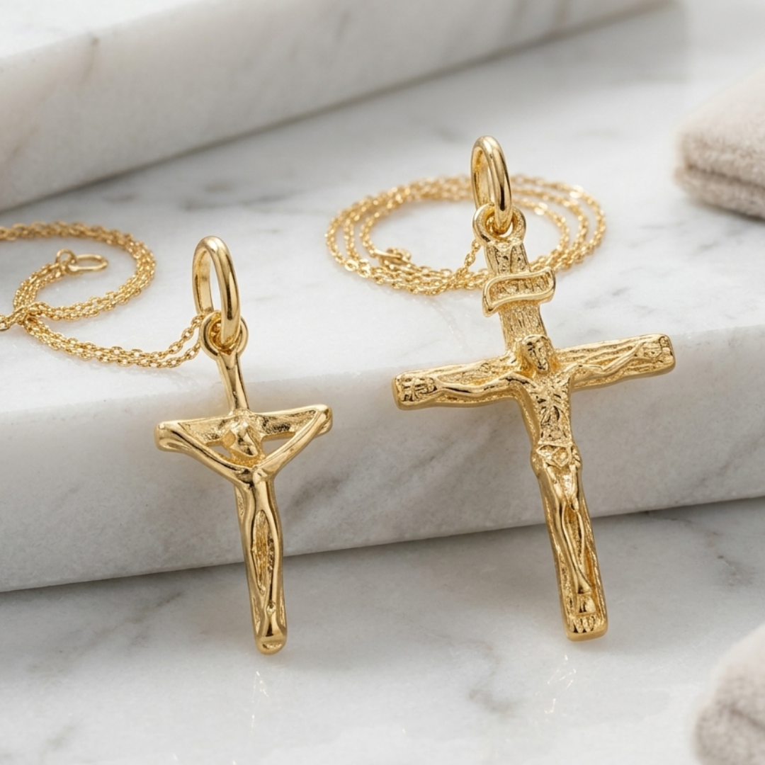 Pendentif Croix avec Christ en Plaqué Or Européen – Crucifix Religieux