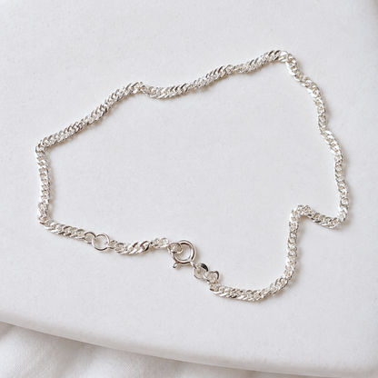 Chaîne de cheville maille Singapour torsadée en argent massif 925/1000