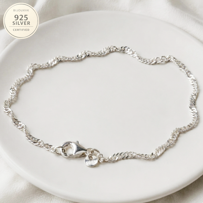 Chaîne de cheville maille Singapour torsadée en argent massif 925/1000