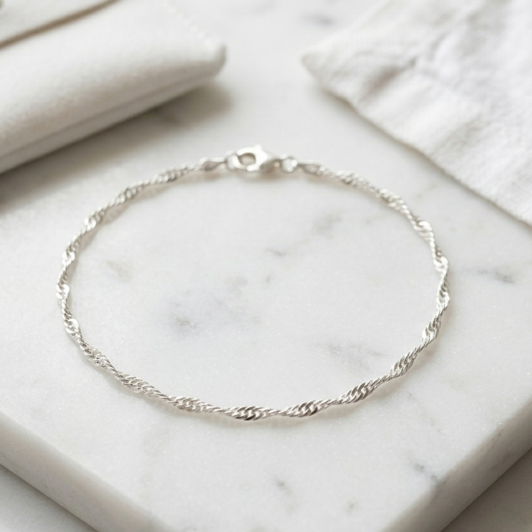 Bracelet maille Singapour torsadée en argent massif 925/1000