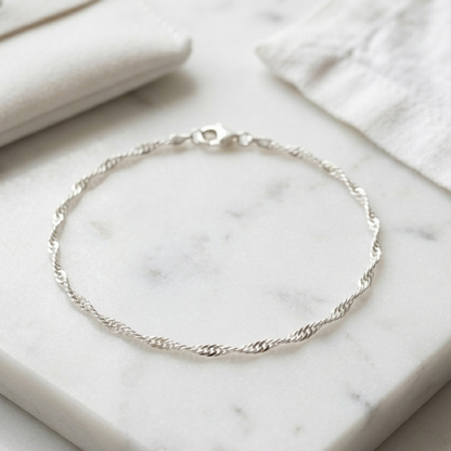 Bracelet maille Singapour torsadée en argent massif 925/1000