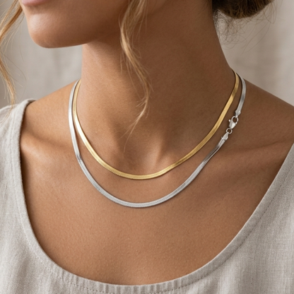 Collier maille serpent en argent massif 925/1000 doré ou rhodié – Chaîne plate souple