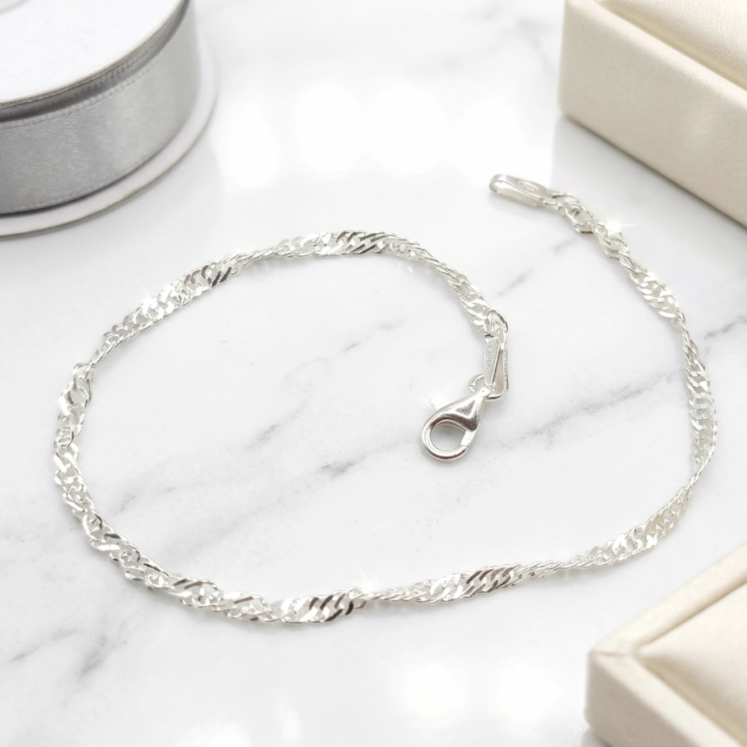Bracelet maille Singapour torsadée en argent massif 925/1000