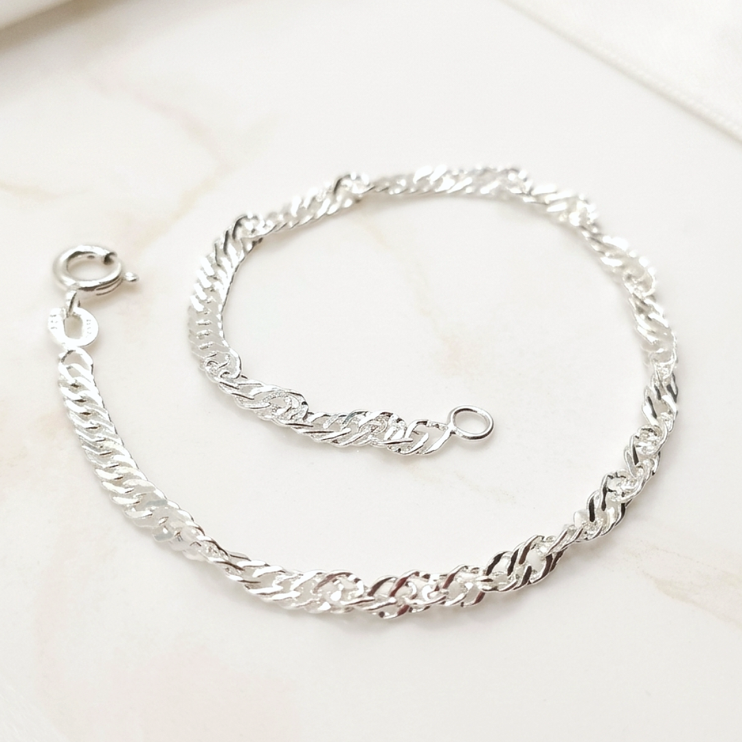 Bracelet maille Singapour torsadée en argent massif 925/1000
