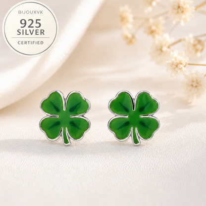 Boucles d'oreilles trèfle à 4 feuilles en argent massif 925 – Symbole de chance