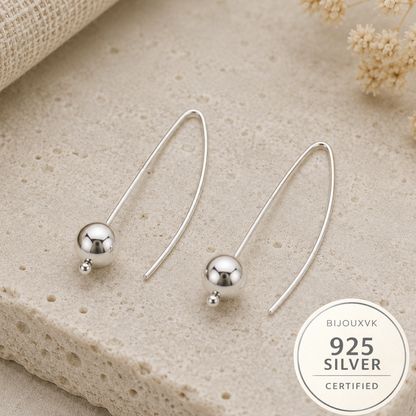 Boucles d'oreilles pendantes boule en argent massif 925/1000 rhodié – Tige ovale