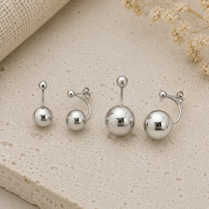 Boucles d'oreilles boules pendantes en argent massif 925/1000 rhodié