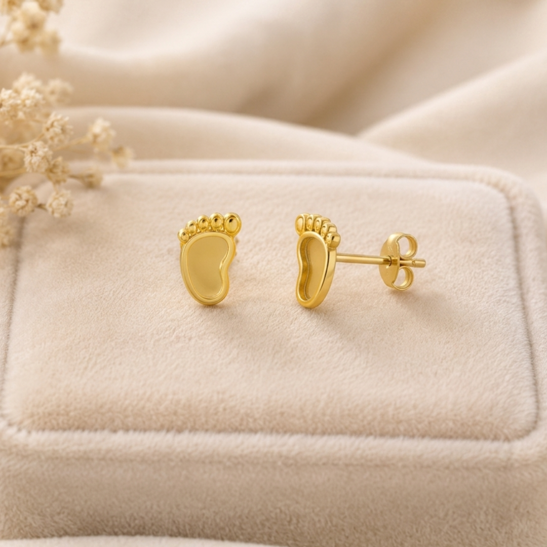 Boucles d'oreilles pieds de bébé en or jaune massif 18 carats 750/1000