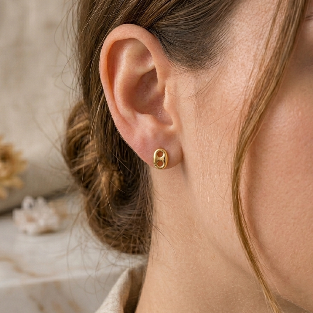 Boucles d'oreilles puces grain de café en Plaqué Or Européen