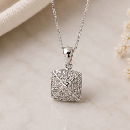 Pendentif Pyramide Sertie de Zirconiums en Argent Massif 925/1000 Rhodié