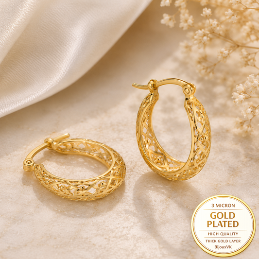 Créoles Savoyardes Ovales Filigranées en Plaqué Or Européen – Boucles d'Oreilles Traditionnelles