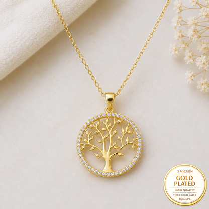 Pendentif Arbre de Vie en Plaqué Or Européen avec Oxydes de Zirconium