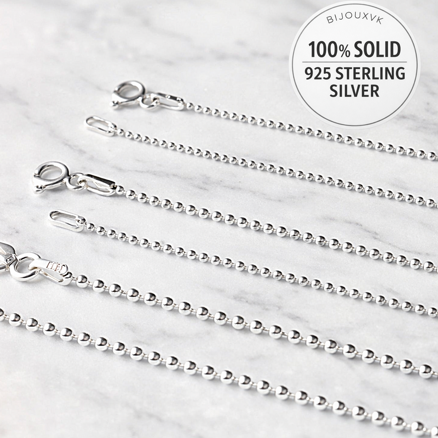 Chaîne maille boule en argent massif 925/1000 – Collier boules serrées argent 925