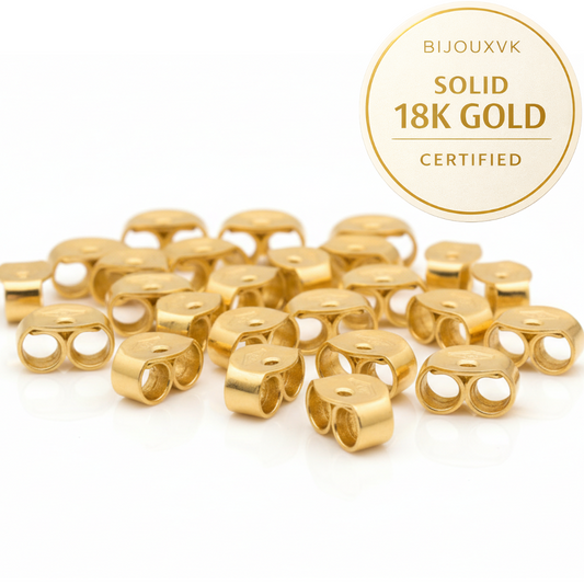 Poussettes lisses en or jaune massif 18 carats 750/1000 – Fermoirs papillon pour boucles d’oreilles – Vendues par paire
