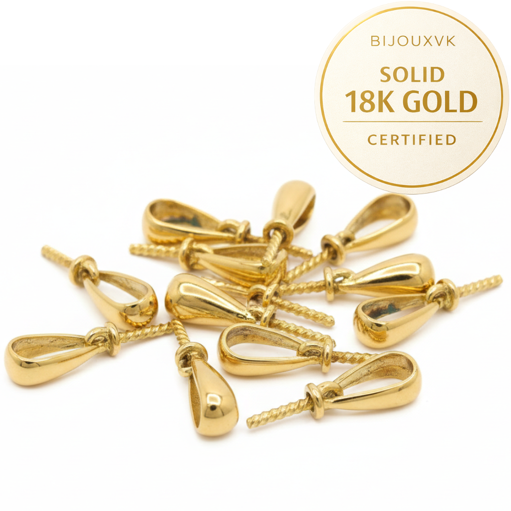 Bélière pour perle en or jaune massif 18 carats 750/1000 – Support pendentif pour perles 6 à 12 mm – Création et réparation de bijoux