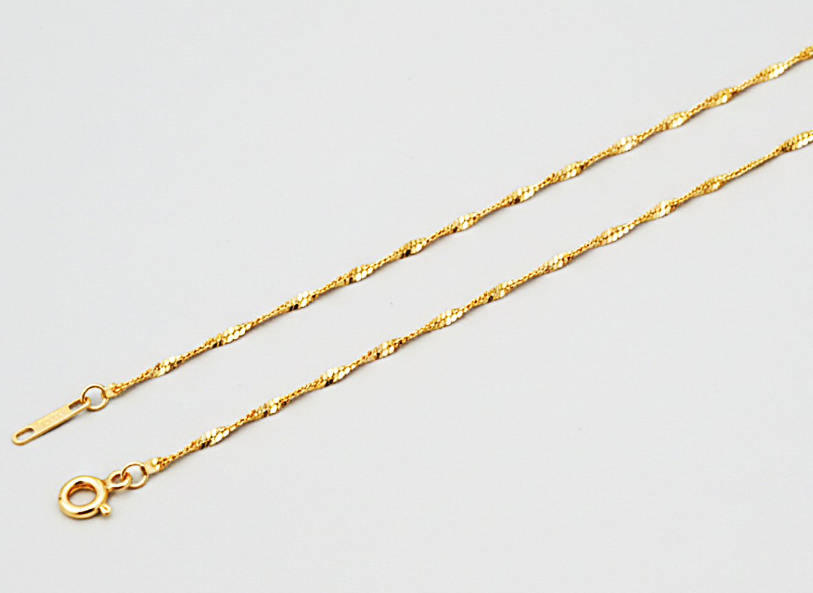 18K Solid Gold Anklet Bracelet - Singapore Mesh - 750/1000 - 18K