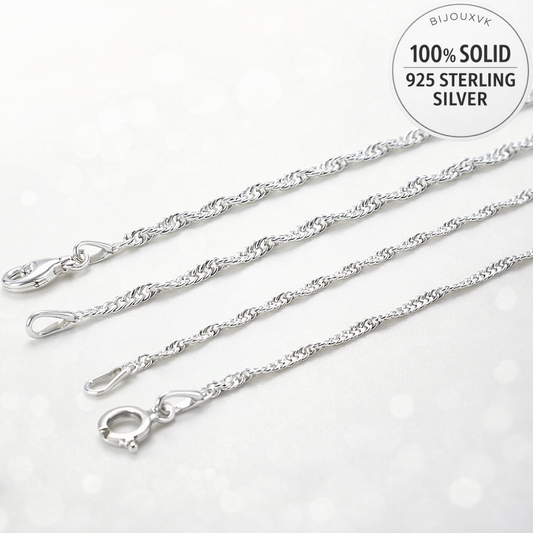 Chaîne maille singapour en argent massif 925/1000 – Collier torsadé effet spirale