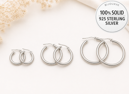 Créoles fil rond 4 mm en argent massif 925/1000 – Boucles d’oreilles créoles argent