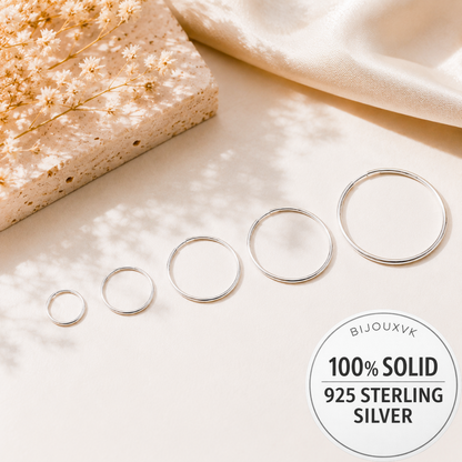 Créoles fines en argent massif 925/1000 1,25 mm – Boucles d’oreilles créoles lisses argent