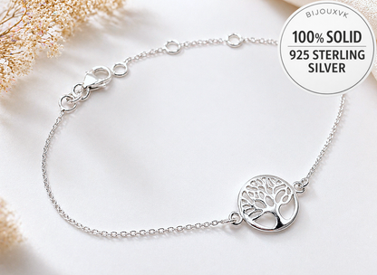 Bracelet arbre de vie en argent massif 925/1000 – Bracelet réglable motif arbre de vie