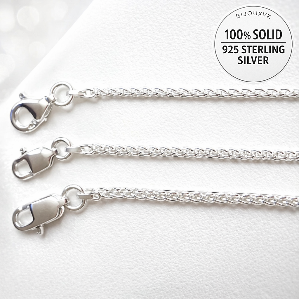 Chaîne maille palmier (spiga / blé) en argent massif 925/1000 – Collier tressé argent