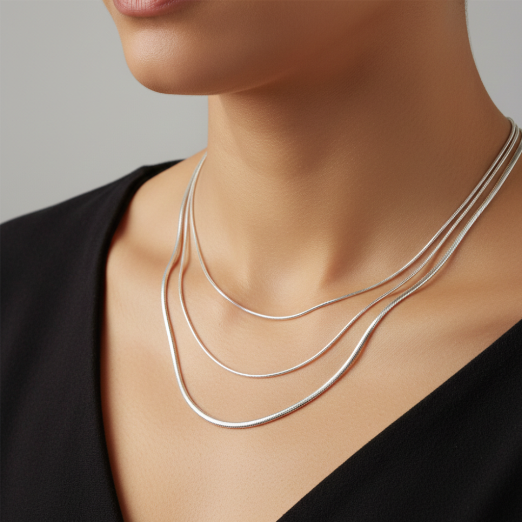 Fine chain in solid silver 925/1000 snake mesh 0.7 mm
