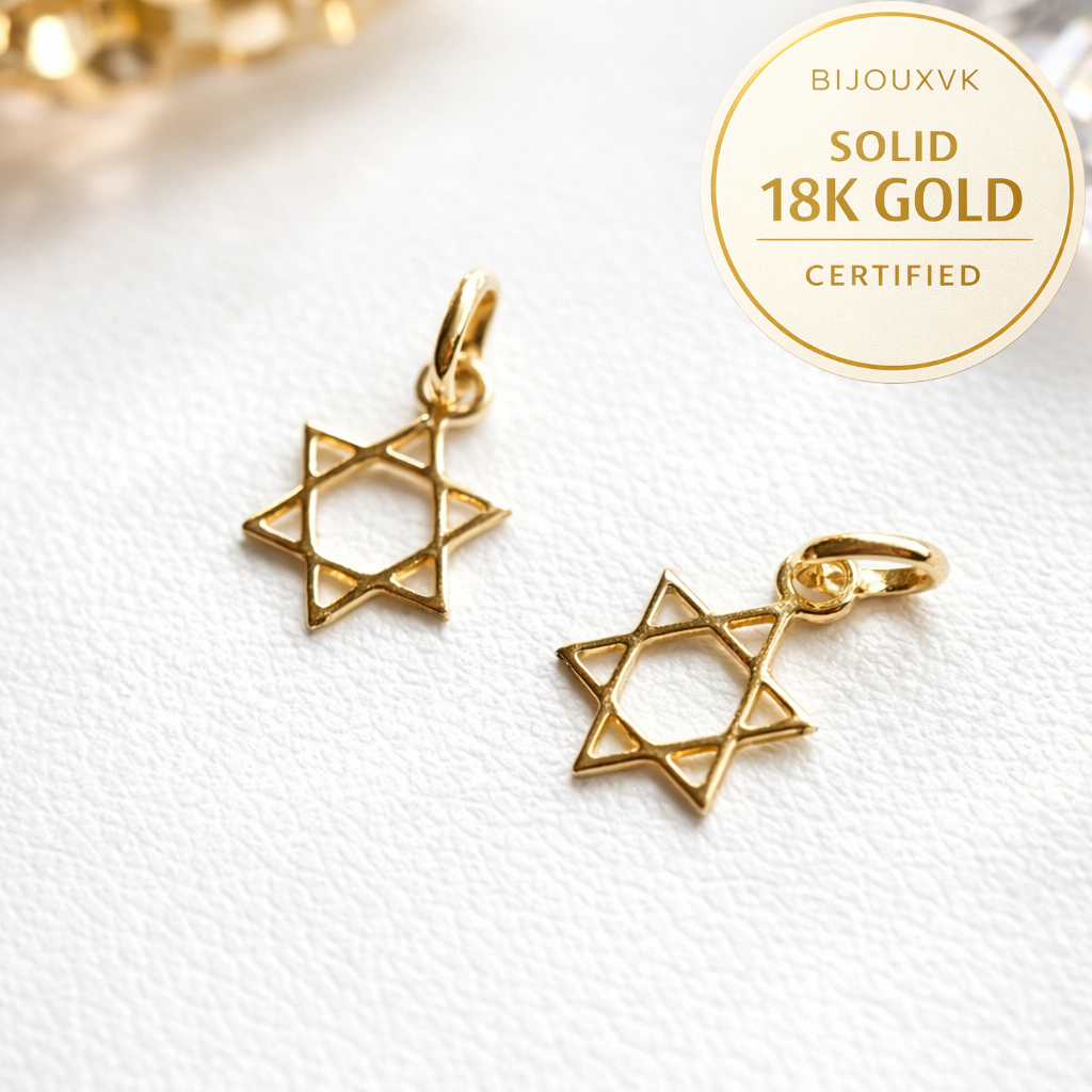Petit pendentif Étoile de David en or jaune massif 18 carats 750/1000 (18K) – Symbole religieux judaïsme