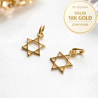 Petit pendentif Étoile de David en or jaune massif 18 carats 750/1000 (18K) – Symbole religieux judaïsme