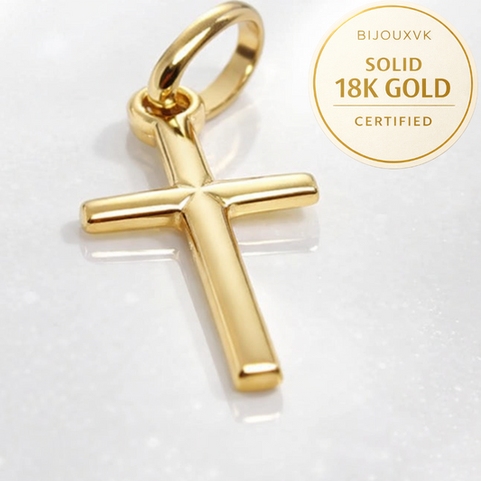 Petit pendentif croix en or jaune massif 18 carats 750/1000 (18K) – Symbole chrétien – Pendentif religieux