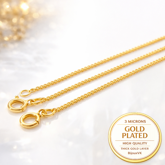 Chaîne gourmette diamantée plaqué or européen 14K – Plaquage épais 3 microns