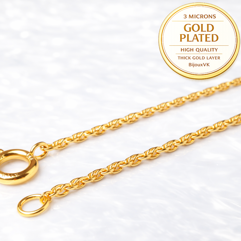 Chaîne corde en plaqué or européen 14K – Maille torsadée – Plaquage épais 3 microns