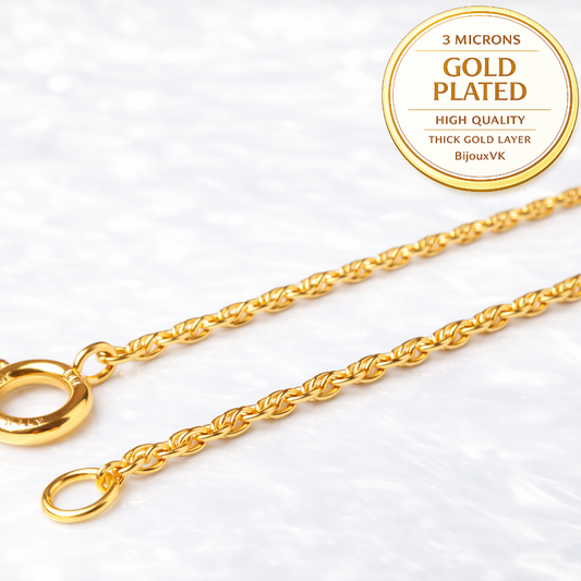 Chaîne corde en plaqué or européen 14K – Maille torsadée – Plaquage épais 3 microns