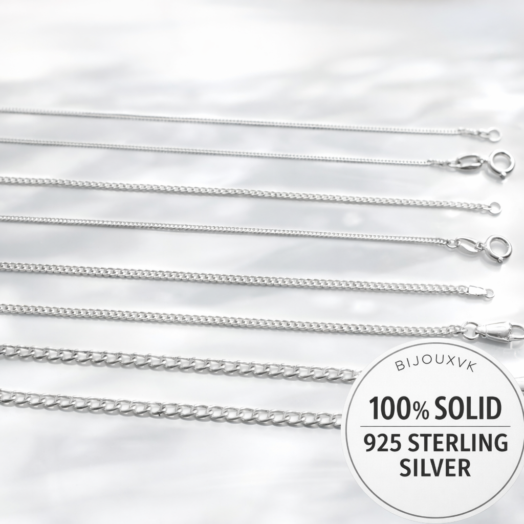 Solid silver chain 925/1000 diamond-cut curb link 1.5 mm