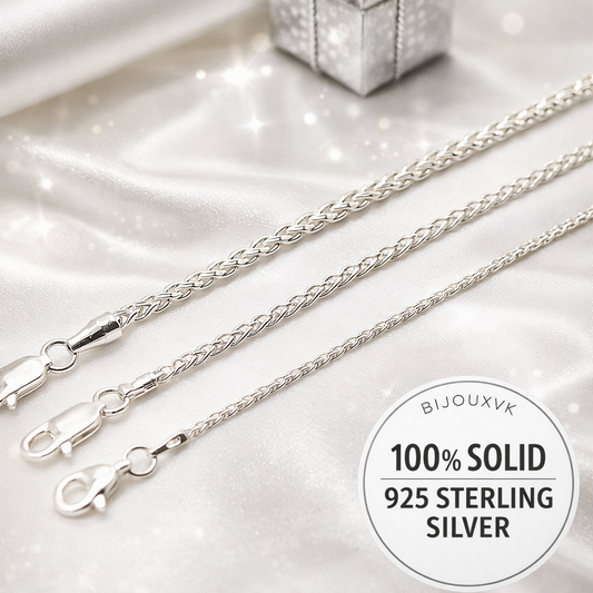 Chaîne maille palmier (spiga / blé) en argent massif 925/1000 – Collier tressé argent
