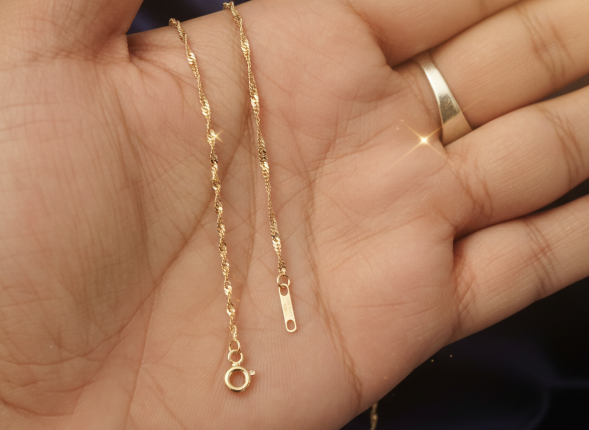 18K Solid Gold Anklet Bracelet - Singapore Mesh - 750/1000 - 18K