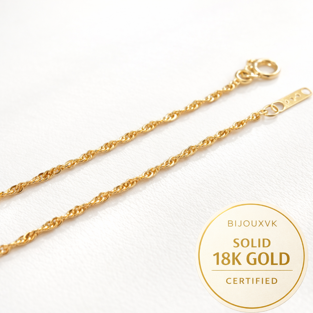 18K Solid Gold Anklet Bracelet - Singapore Mesh - 750/1000 - 18K