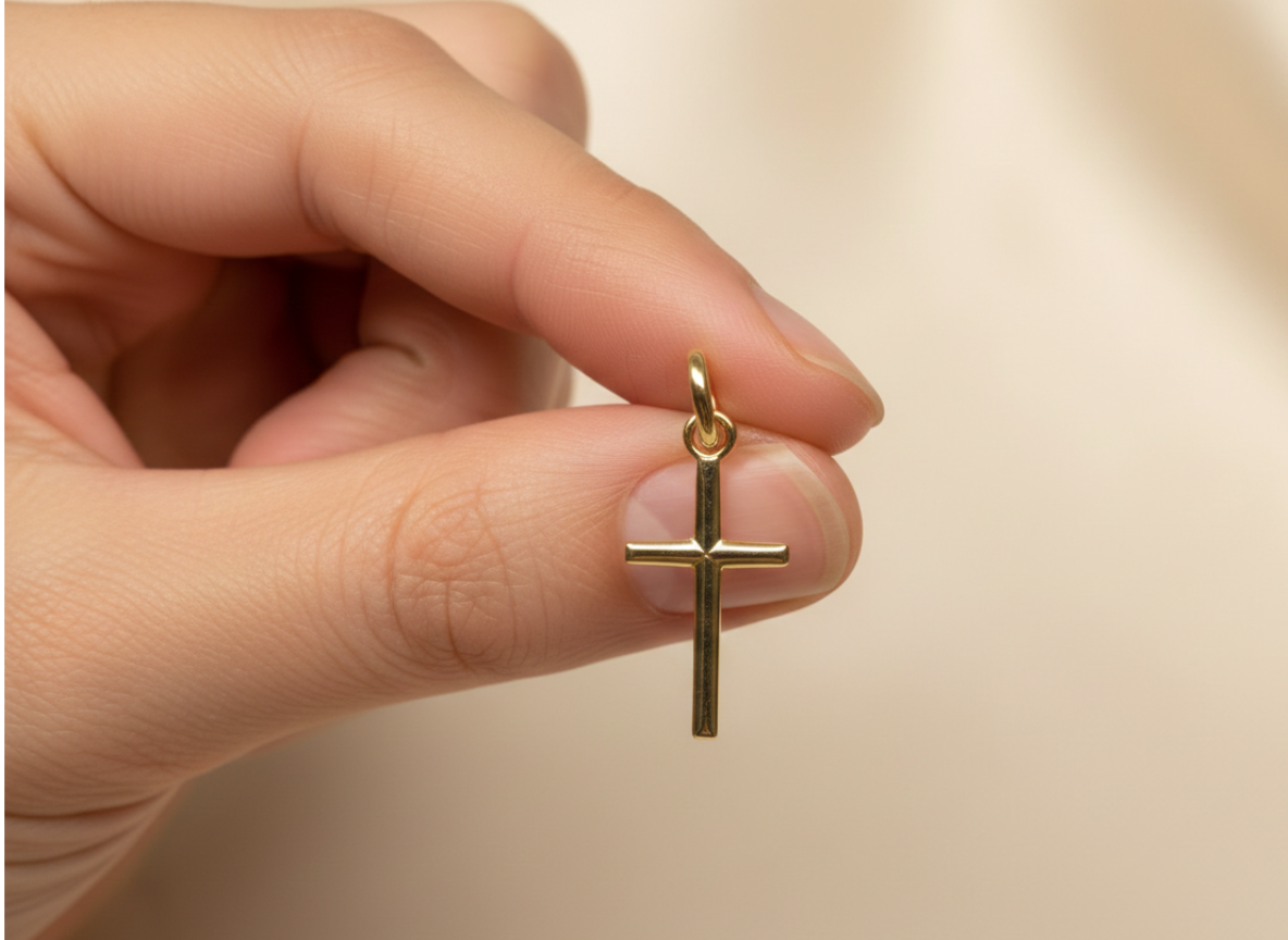 Solid 18K Yellow Gold Cross Pendant 750/1000 18K - with box and gift bag