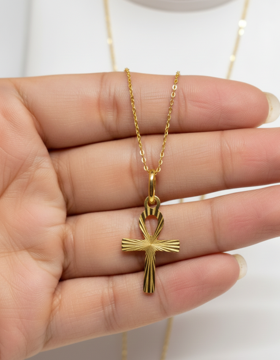 Egyptian Ankh Cross Pendant in Solid 18K Yellow Gold 750/1000 18K