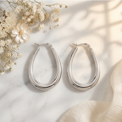 Créoles ovales en argent massif 925 rhodié – Boucles d’oreilles ovales argent