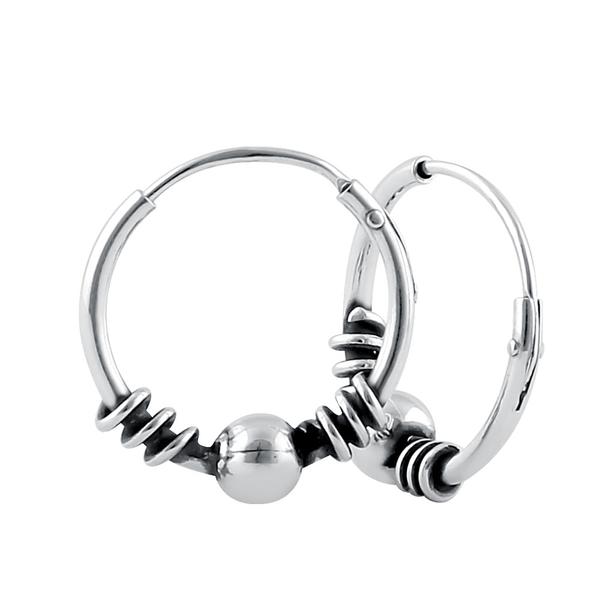 Bali hoop earrings in solid 925/1000 silver - patterned hoops style 7